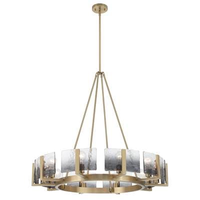 Yep By Golden Lighting Aenon 10-Light Chandelier In Brushed Champagne Brass With Smokey Water Glass by Golden Lighting