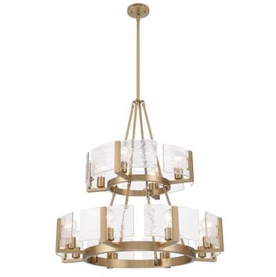 Yep By Golden Lighting Aenon 12-Light 2-Tier Chandelier (4 Plus 8) In Brushed Champagne Brass With Hammered Water Glass by Golden Lighting