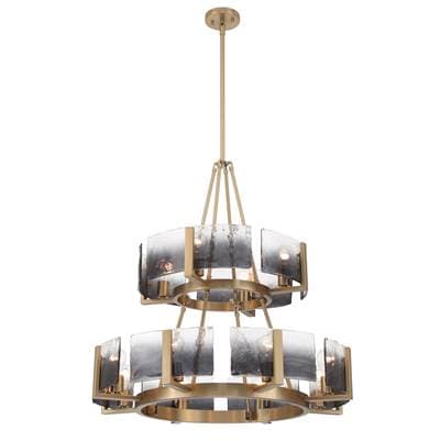 Yep By Golden Lighting Aenon 12-Light 2-Tier Chandelier (4 Plus 8) In Brushed Champagne Brass With Smokey Water Glass