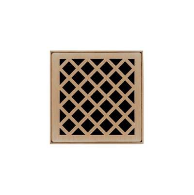 4'' x 4'' XD 4 Complete Kit with Criss-Cross Pattern Decorative Plate in Satin Champagne with ABS Drain Body, 2'' Outlet