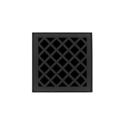 4'' x 4'' XD 4 Complete Kit with Criss-Cross Pattern Decorative Plate in Matte Black with ABS Drain Body, 2'' Outlet