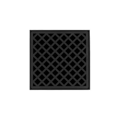 5'' x 5'' XD 5 Complete Kit with Criss-Cross Pattern Decorative Plate in Matte Black with PVC Drain Body, 2'' Outlet by Infinity Drain