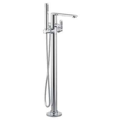 Chrome one-handle tub filler includes hand shower