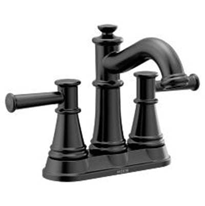 Matte black two-handle bathroom faucet by Moen
