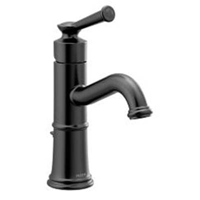 Matte black one-handle bathroom faucet by Moen