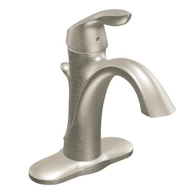 Eva One-Handle Single Hole Bathroom Sink Faucet with Optional Deckplate and Drain Assembly, Brushed Nickel by Moen