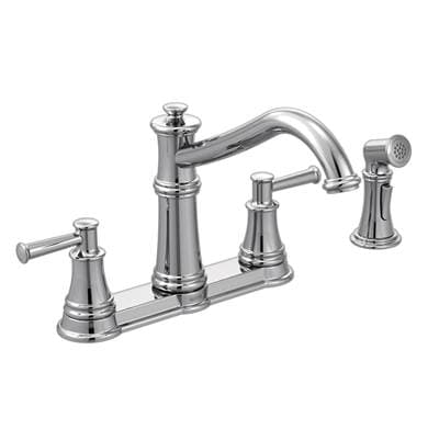 Belfield Traditional Two Handle High Arc Kitchen Faucet with Side Spray, Chrome by Moen