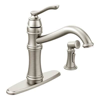 Belfield Traditional One Handle High Arc Kitchen Faucet with Side Spray and Optional Deckplate Included, Spot Resist Stainless by Moen