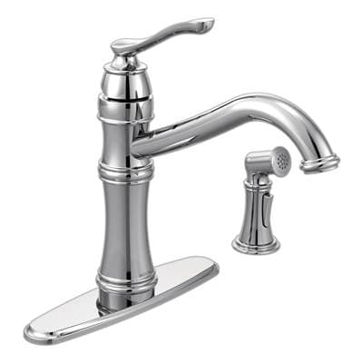 Belfield Traditional One Handle High Arc Kitchen Faucet with Side Spray and Optional Deckplate Included, Chrome by Moen