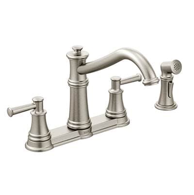 Belfield Traditional Two Handle High Arc Kitchen Faucet with Side Spray, Spot Resist Stainless by Moen