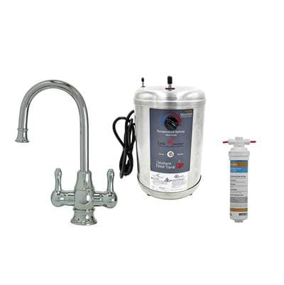 Hot and Cold Water Faucet with Traditional Curved Body and Curved Handles and Little Gourmet Premium Hot Water Tank