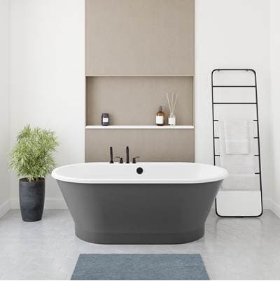 Brioso 6636 AcrylX Freestanding Center Drain Bathtub in White with Thundey Grey Skirt