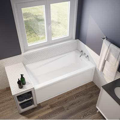 New Town 6030 IFS AFR Acrylic Alcove Left-Hand Drain Bathtub in White with Linear Overflow