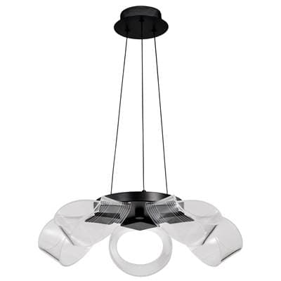 Barnett; 21 Inch LED 5 Light Chandelier; Matte Black; Silk Screened Acrylic Lens by Nuvo
