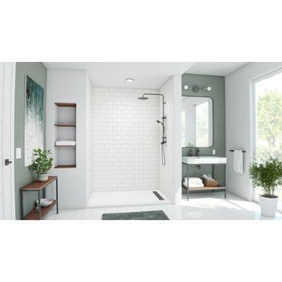 MTMK96-3462 34 x 62 x 96 Swanstone Metro Subway Tile Glue up Bathtub and Shower Wall Kit in White
