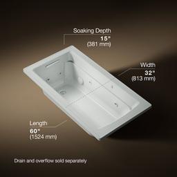 Archer 60'' x 32'' alcove Heated BubbleMassageE air bath and whirlpool, left drain - image 3