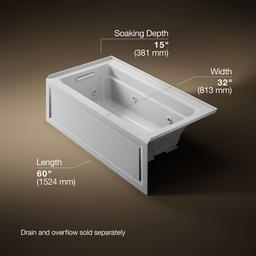 Archer 60'' x 32'' alcove heated whirlpool bath, left drain - image 3