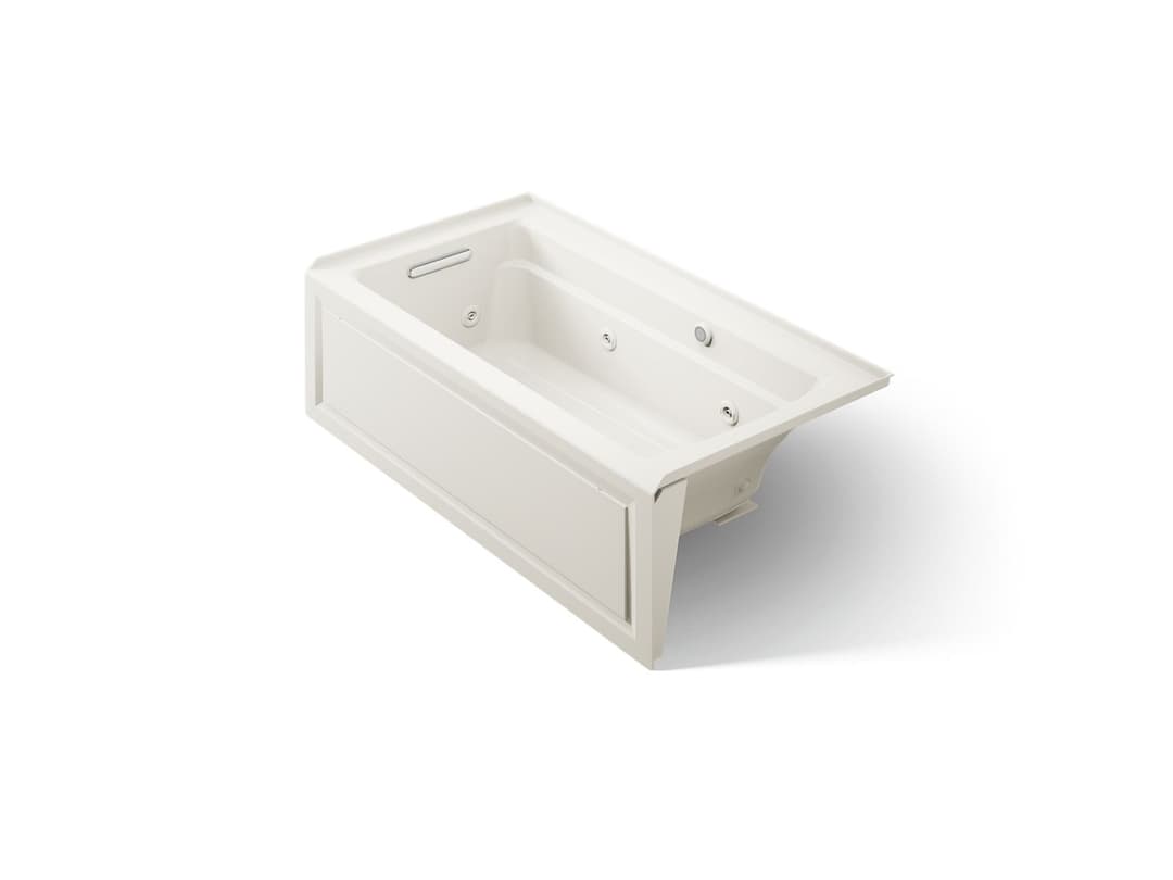 Kohler Archer 60'' x 32'' alcove whirlpool bath with Bask heated surface, alcove left drain - Biscuit by Kohler