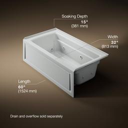 Archer 60'' x 32'' alcove heated whirlpool bath, right drain - image 3