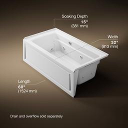 Archer 60'' x 32'' alcove whirlpool bath with Bask heated surface, right drain - image 3