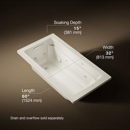 Archer 60'' x 32'' drop-in whirlpool bath with and Bask heated surface - image 3