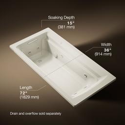 Archer 72'' x 36'' drop-in Heated BubbleMassageE air bath and whirlpool - image 3