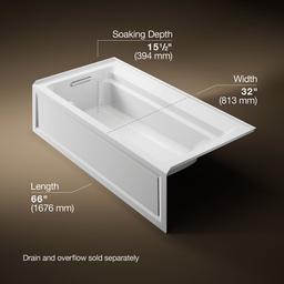 Archer 72'' x 36'' alcove Heated BubbleMassageE air bath, left drain - image 3