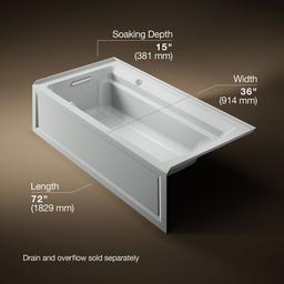 Archer 72'' x 36'' alcove Heated BubbleMassageE air bath with Bask heated surface, left drain - image 3