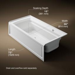 Archer 72'' x 36'' alcove Heated BubbleMassageE air bath with Bask heated surface, right drain - image 3