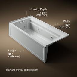 Archer 72'' x 36'' alcove whirlpool bath with alcove, left drain - image 3
