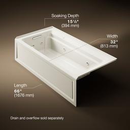 Archer 72'' x 36'' alcove Heated BubbleMassageE air bath and whirlpool, left drain - image 3