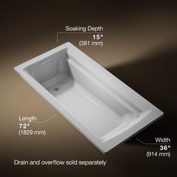 Archer 72'' x 36'' alcove bath, right drain - image 3