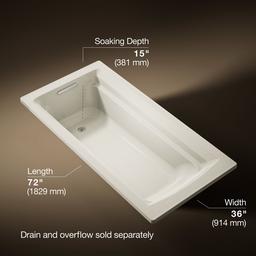 Archer 72'' x 36'' alcove bath, right drain - image 3