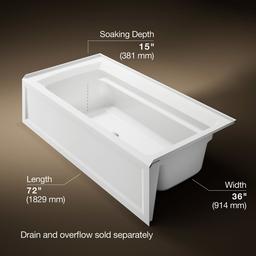 Archer 72'' x 36'' alcove bath with Bask heated surface, alcove, right drain - image 3