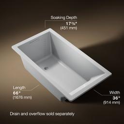Kohler Underscore 66'' x 36'' drop-in bath with Bask heated surface - Ice Grey - image 3