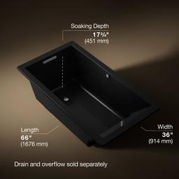 Kohler Underscore 66'' x 36'' drop-in bath with Bask heated surface - Black - image 3