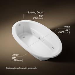 Kohler Sunward 72'' x 42'' drop-in heated whirlpool bath - White - image 3