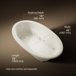 Kohler Sunward 72'' x 42'' drop-in heated whirlpool bath - Biscuit - image 3
