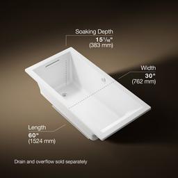 Kohler Underscore 60'' x 30'' drop-in Heated BubbleMassageE air bath - White - image 3