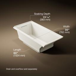 Kohler Underscore 60'' x 30'' alcove Heated BubbleMassageE air bath, left drain - Biscuit - image 3