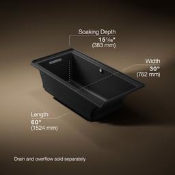 Kohler Underscore 60'' x 30'' alcove Heated BubbleMassageE air bath with Bask, left drain - Black - image 3