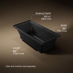 Kohler Underscore 60'' x 30'' alcove Heated BubbleMassageE air bath, right drain - Black - image 3