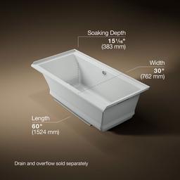 Kohler Underscore 60'' x 30'' alcove Heated BubbleMassageE air bath with Bask, right drain - Ice Grey - image 3