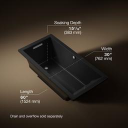 Kohler Underscore 60'' x 30'' drop-in Heated BubbleMassageE air bath - Black - image 3