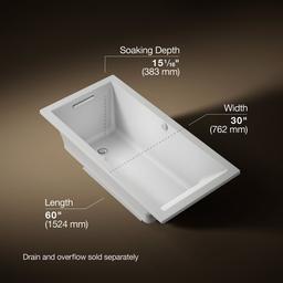 Kohler Underscore 60'' x 30'' drop-in Heated BubbleMassageE air bath - Ice Grey - image 3