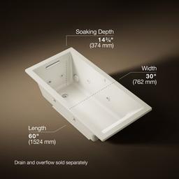 Kohler Underscore 60'' x 30'' drop-in heated whirlpool bath - Biscuit - image 3