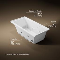 Kohler Underscore 60'' x 30'' drop-in/alcove heated whirlpool bath, right drain - White - image 3