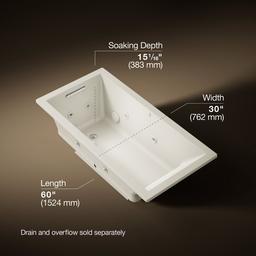 Kohler Underscore 60'' x 30'' drop-in Heated BubbleMassageE air bath with whirlpool - Biscuit - image 3