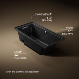 Kohler Underscore 60'' x 30'' alcove Heated BubbleMassageE air bath with whirlpool, left drain - Black - image 3