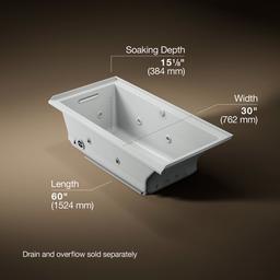 Kohler Underscore 60'' x 30'' alcove Heated BubbleMassageE air bath with whirlpool, left drain - Ice Grey - image 3